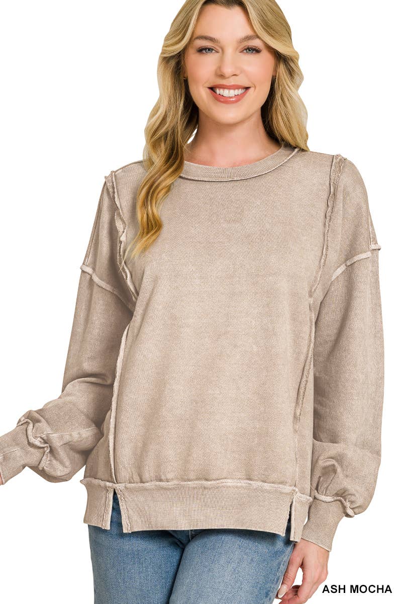 0326 Halo Snow Washed F/Terry Exposed Seam Sweatshirt SI-29633 Zenana
