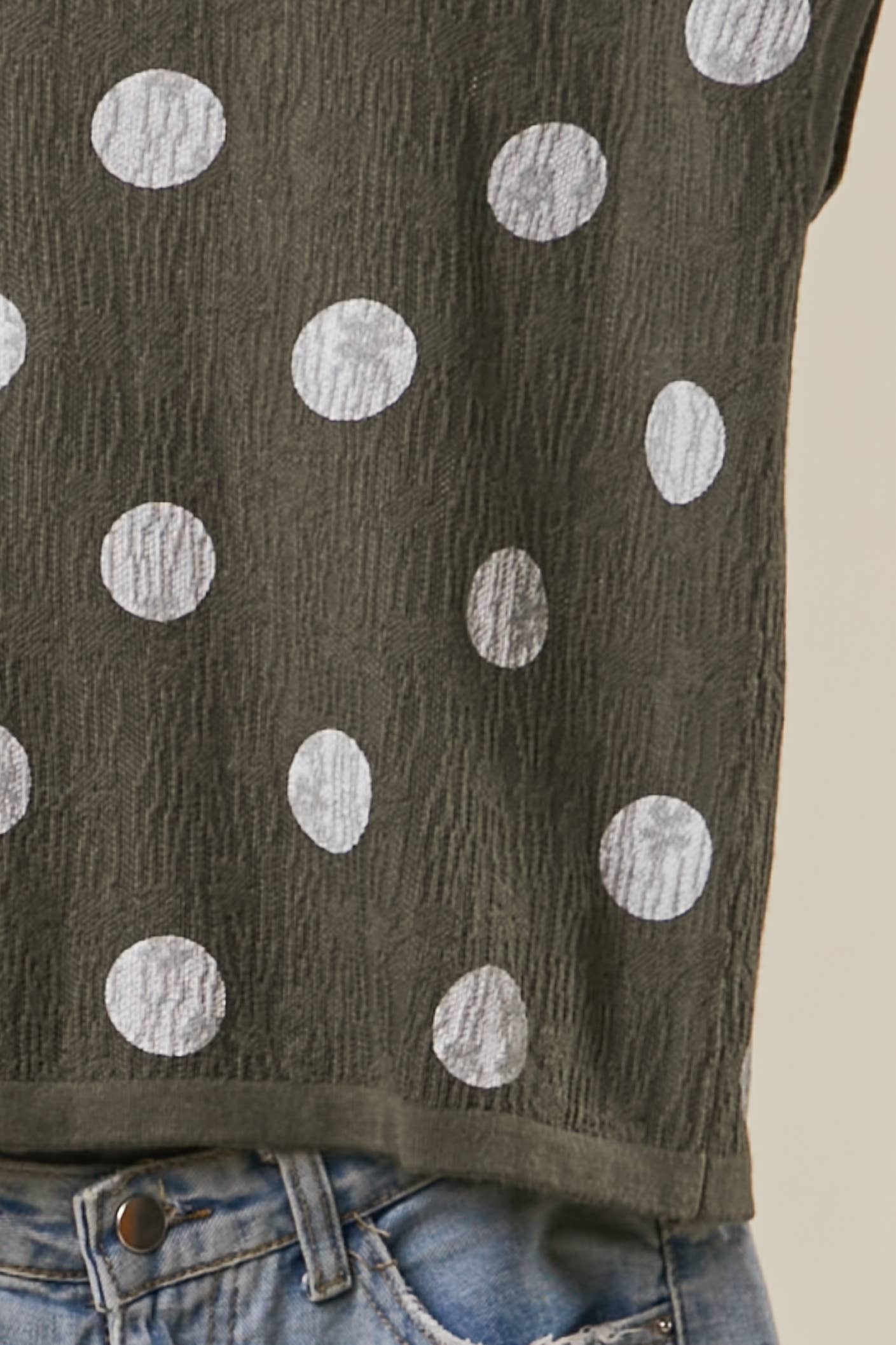 Olive Polka Dot Cap Sleeve Top