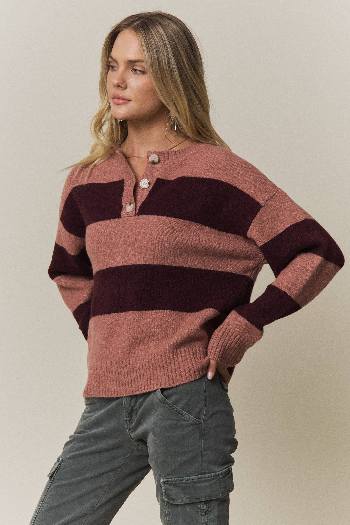 COZY CHIC STRIPED SWEATER - CESW4374