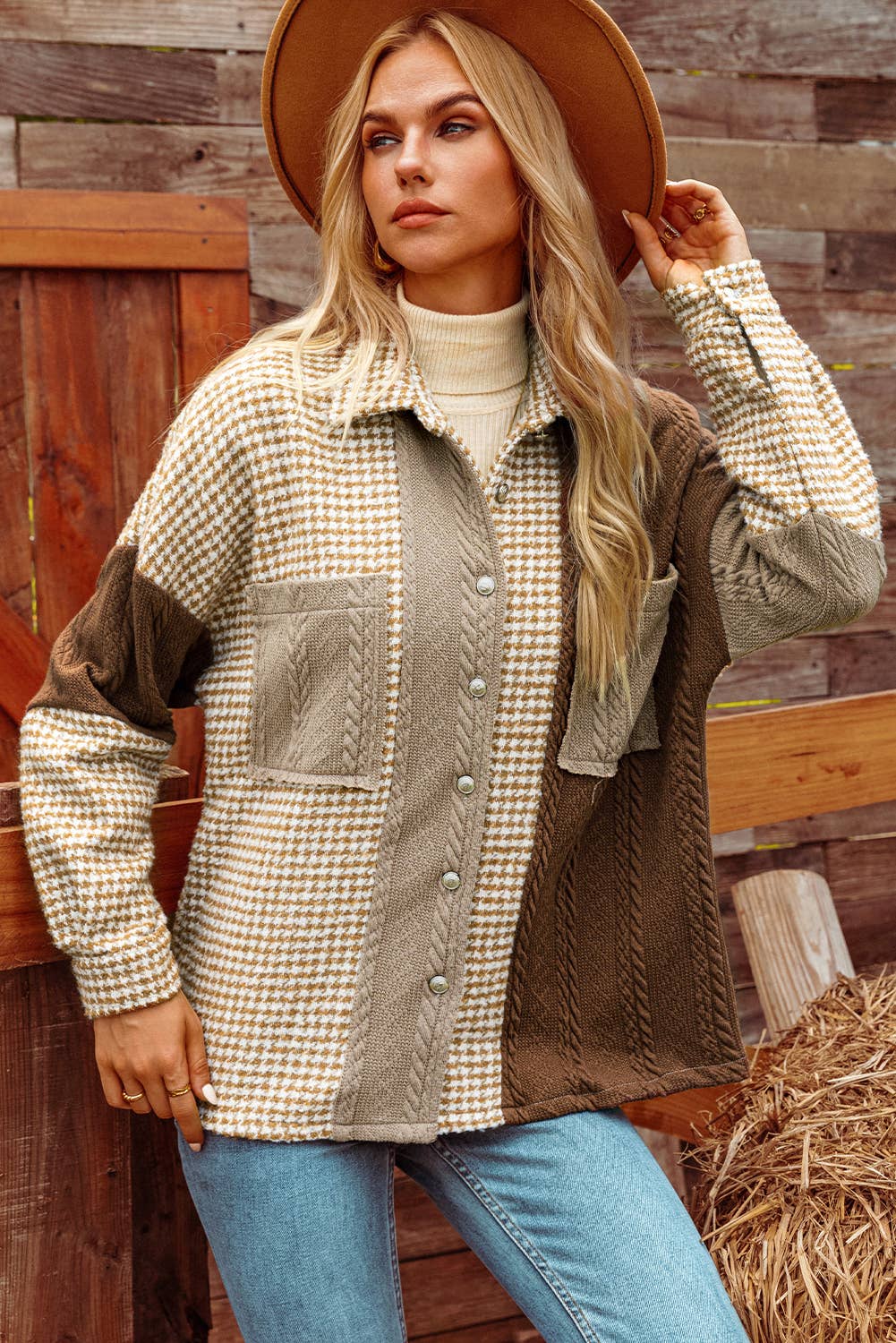 Houndstooth Patchwork Shacket