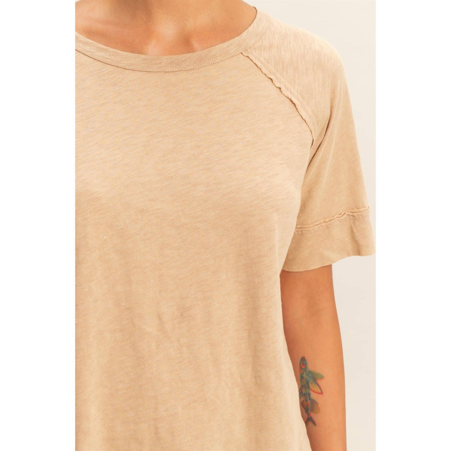 Acid Wash Raw Seam Raglan Short Sleeve Tee
