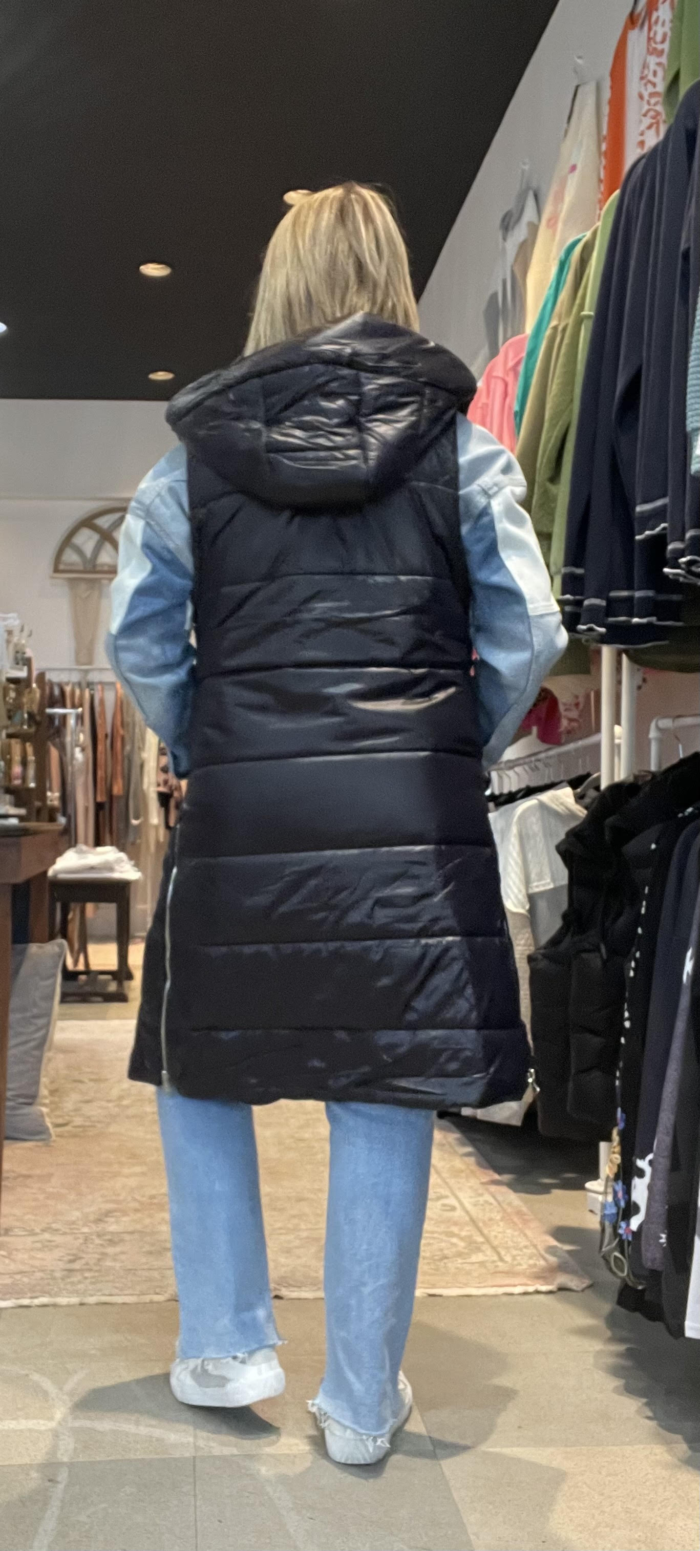 Black Long Puffy Vest