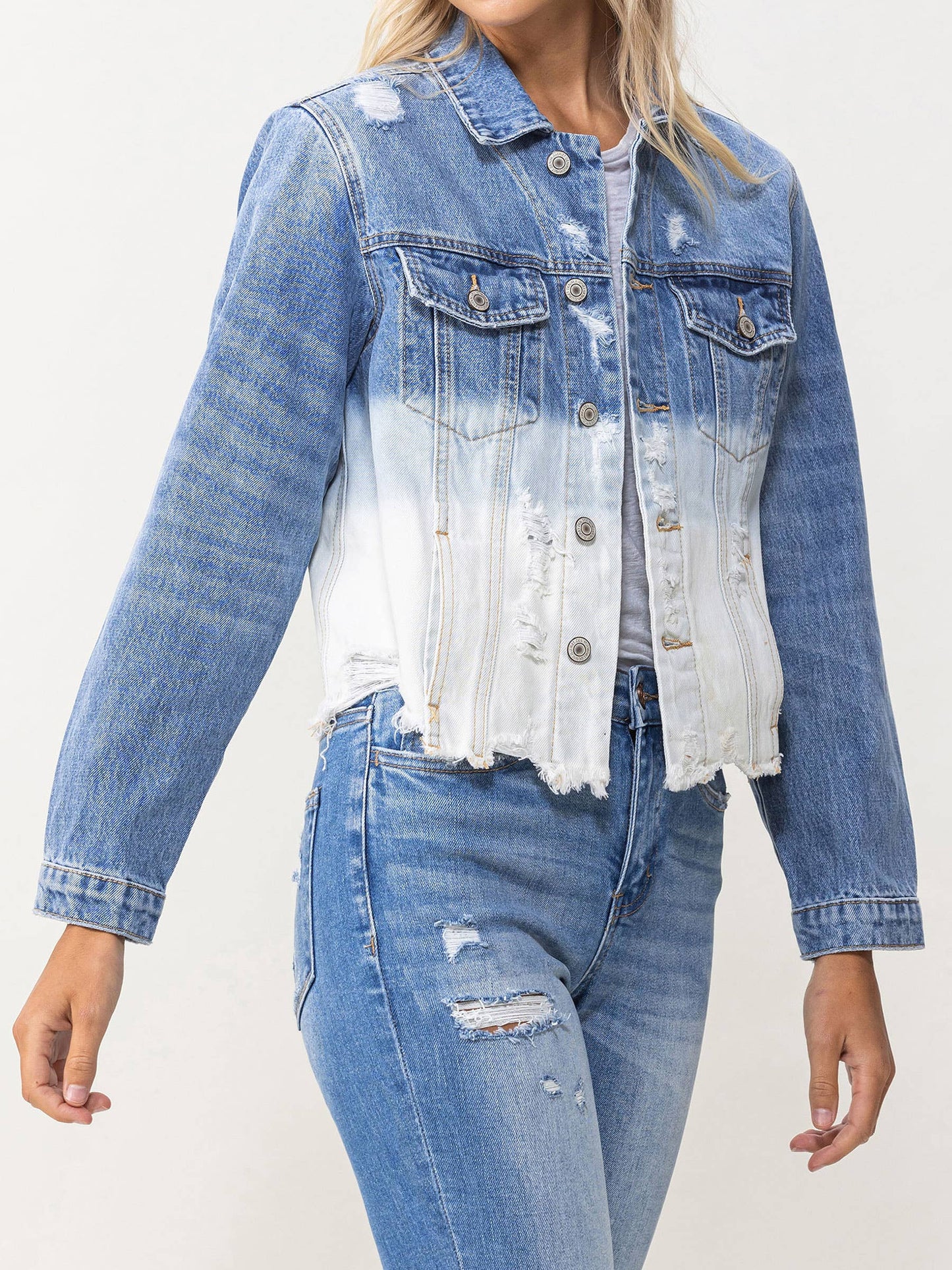 Classic Crop Denim Bleach Detail Jacket