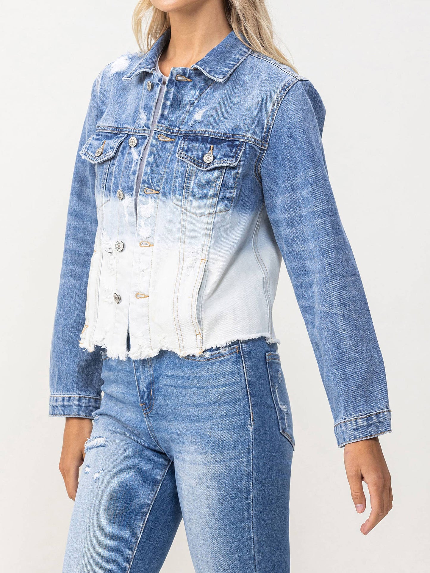 Classic Crop Denim Bleach Detail Jacket