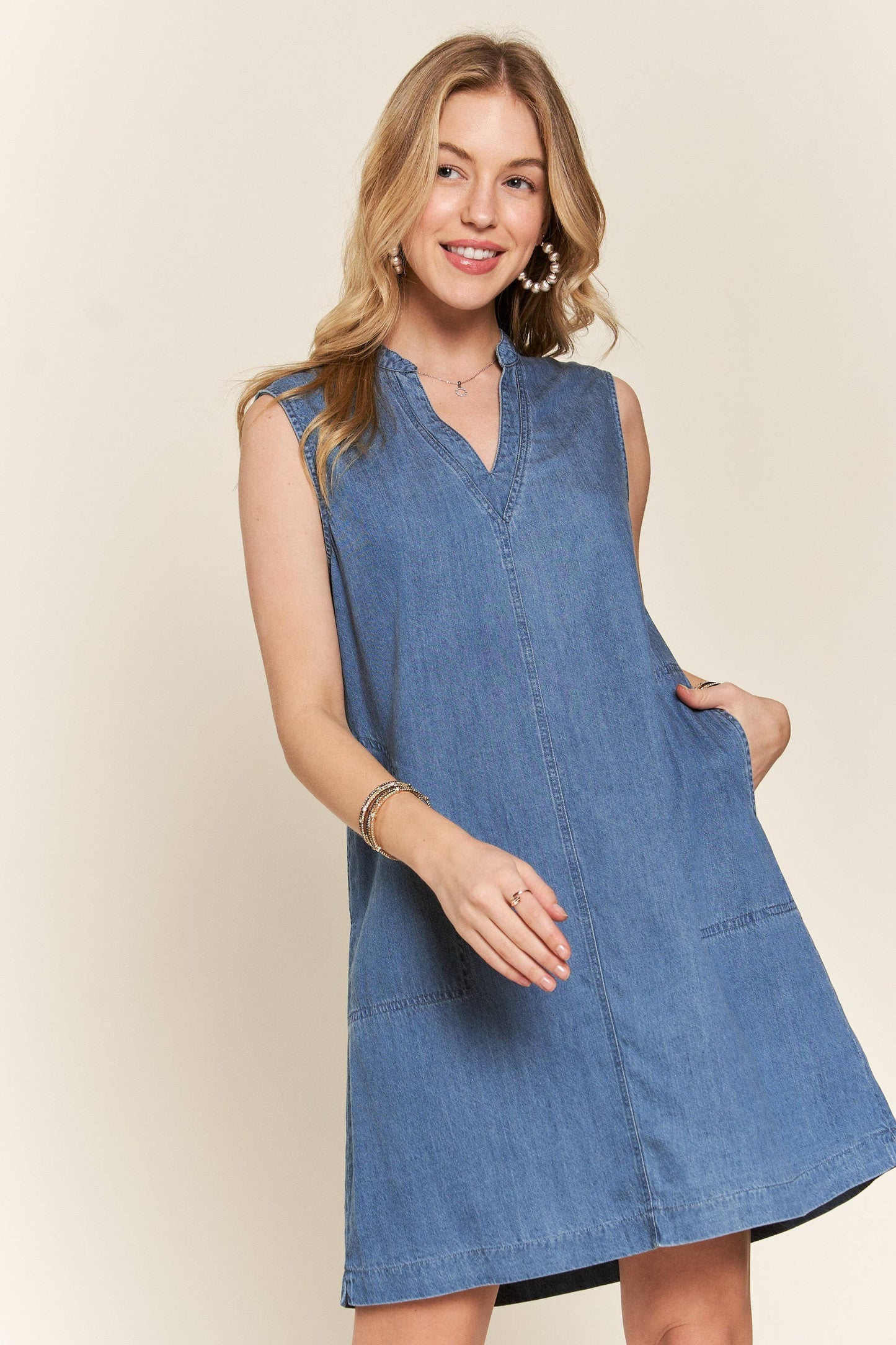 SLEEVELESS WASHED DENIM DRESS- CED3491