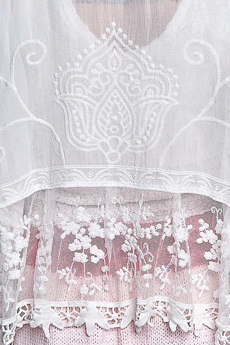 1/2 Sleeve Lace Ruffle Trim Opening Solid Crochet Cardigan