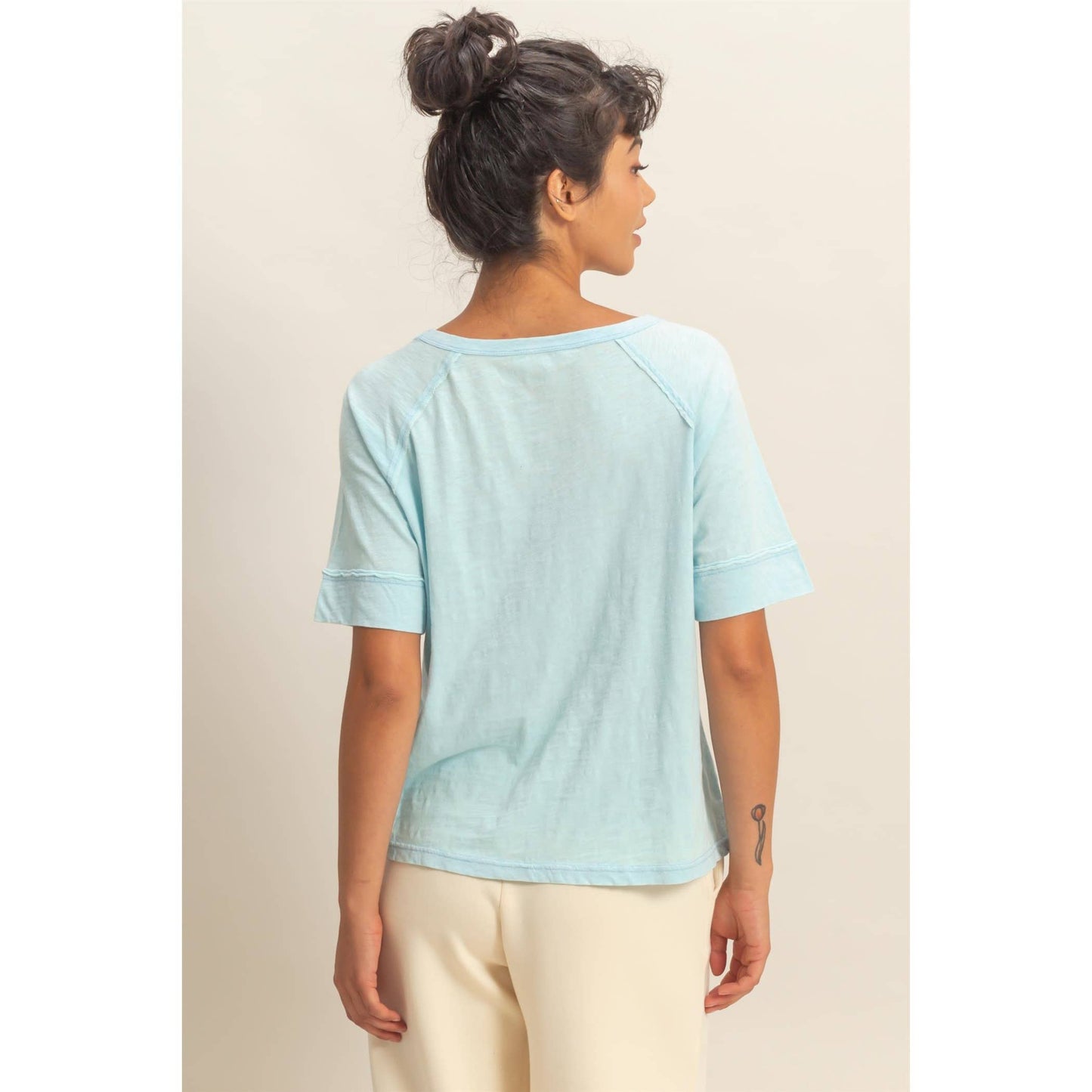 Acid Wash Raw Seam Raglan Short Sleeve Tee