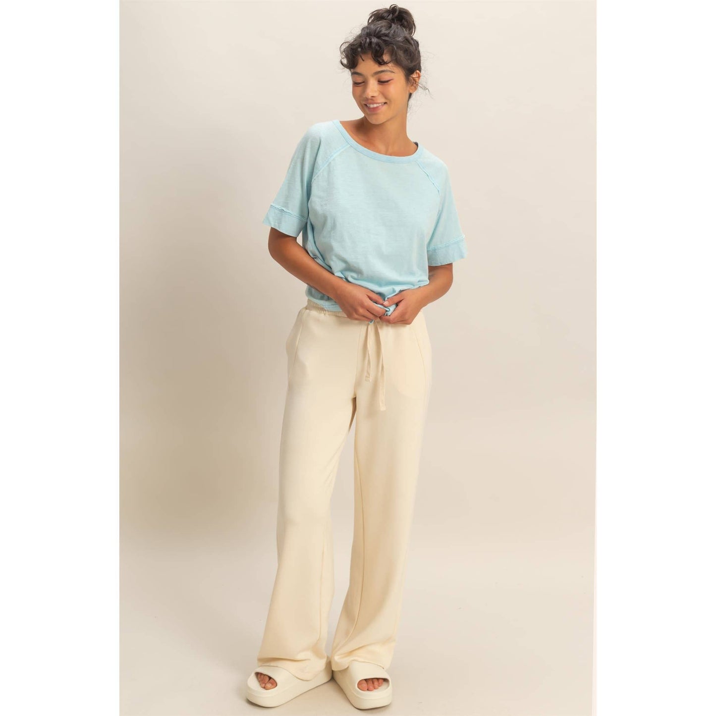 Acid Wash Raw Seam Raglan Short Sleeve Tee