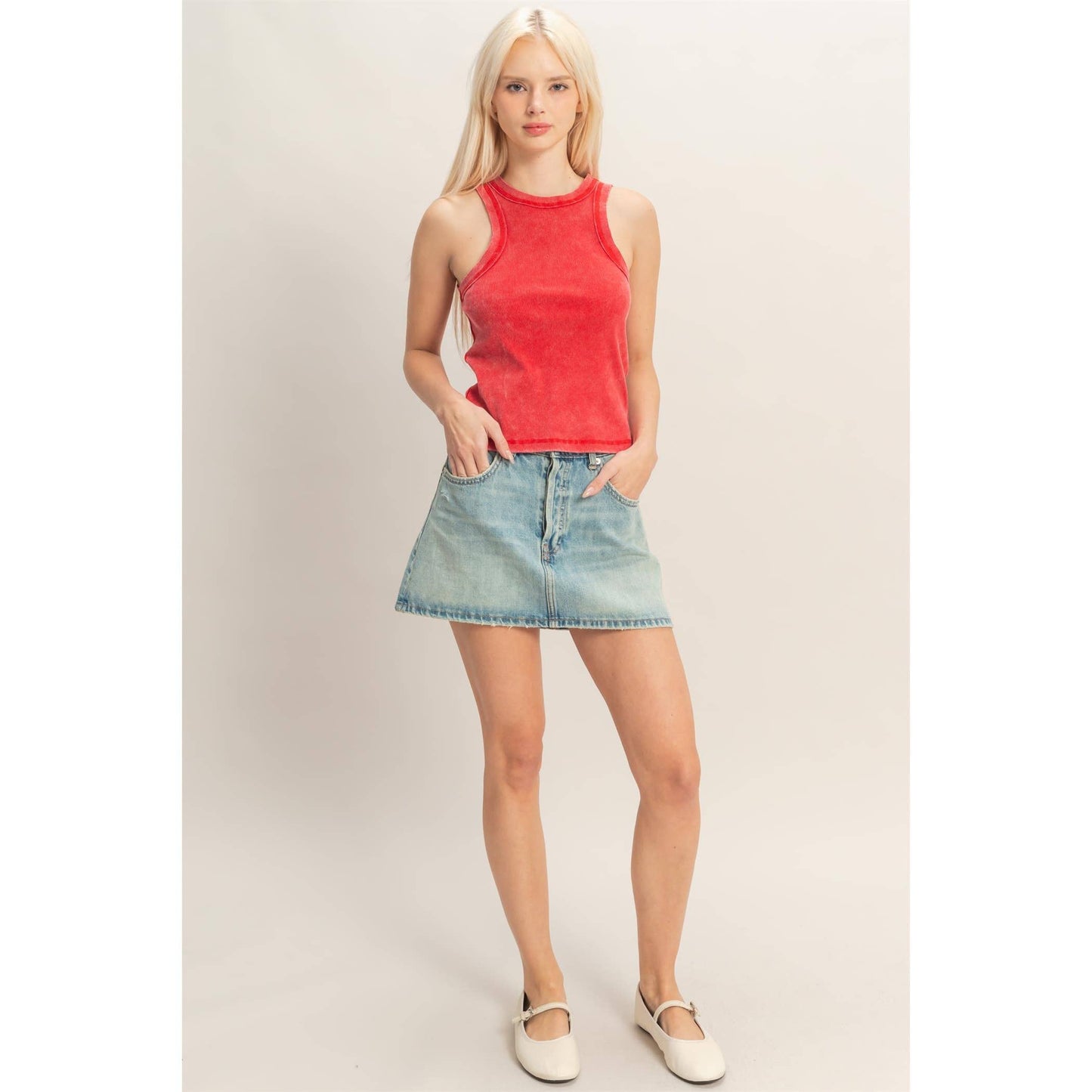 Acid Washed Ribbed Tank Top
