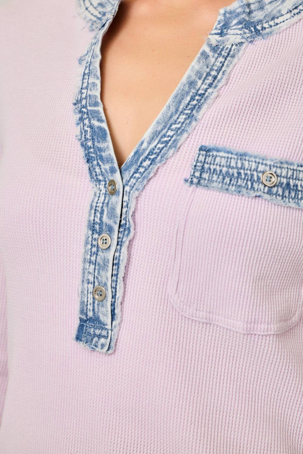 Denim Mixed Henley Top