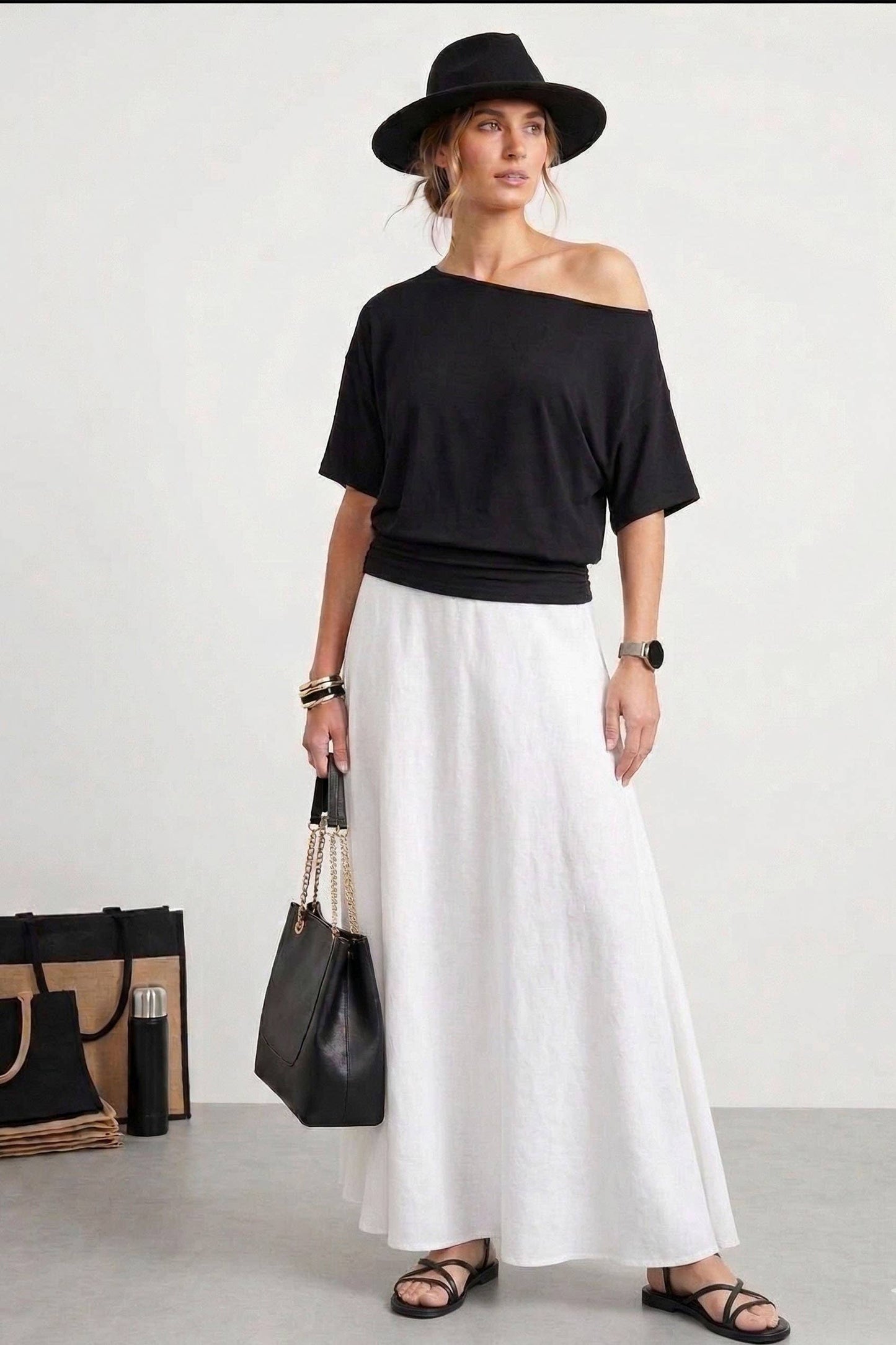 One-shoulder Ruched Waist Knit Top