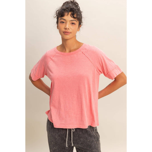 Acid Wash Raw Seam Raglan Short Sleeve Tee
