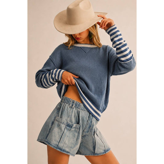 Brittany Fun Stripe Thumbhole Sweater