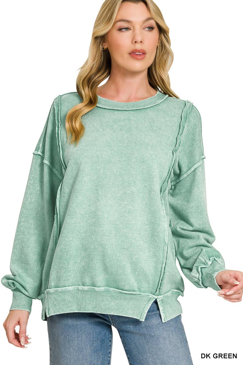 0326 Halo Snow Washed F/Terry Exposed Seam Sweatshirt SI-29633 Zenana