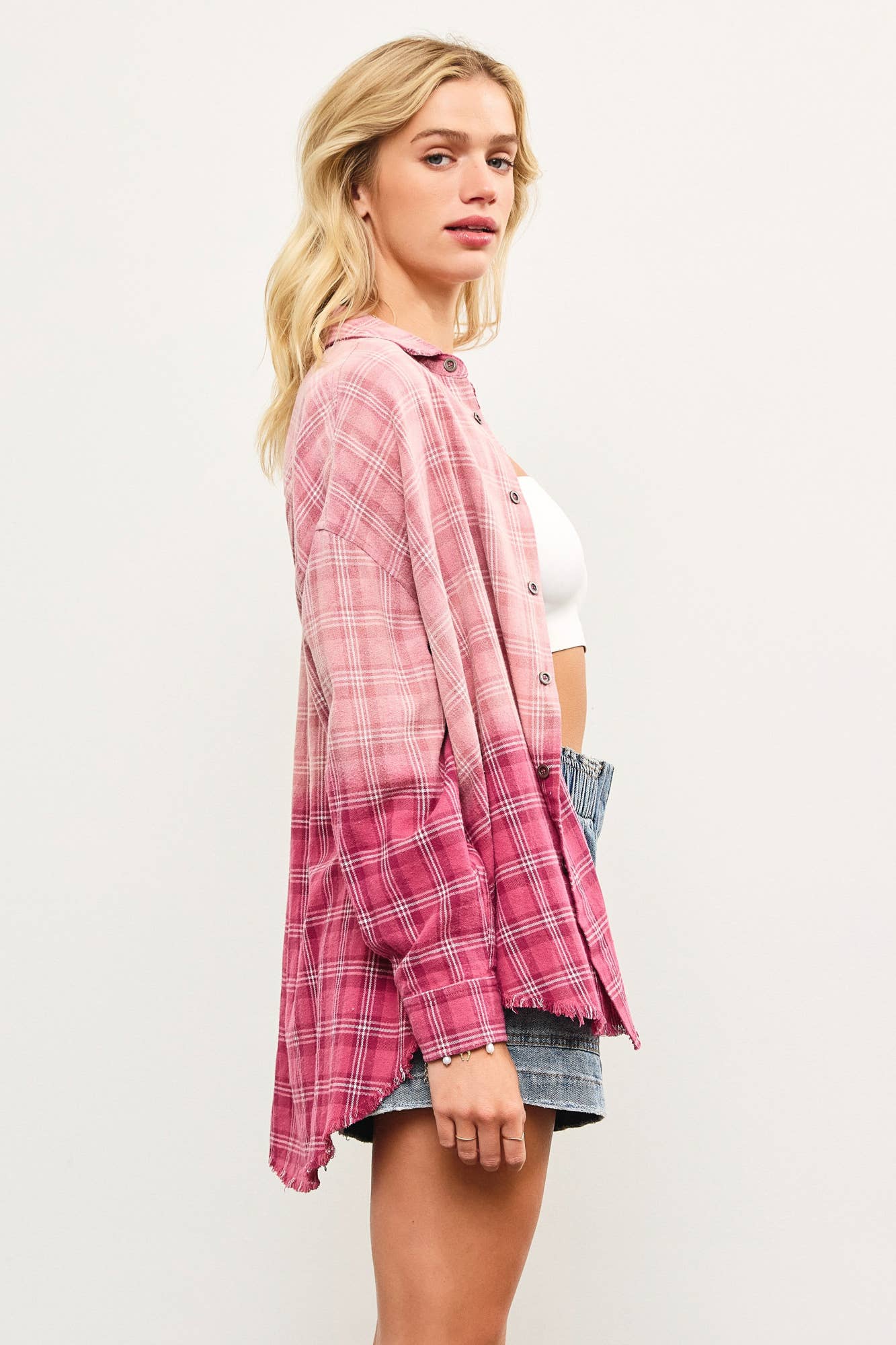 Dip-Dyed Button Up Flannel Shirt