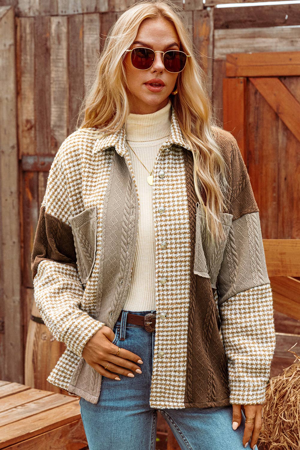 Houndstooth Patchwork Shacket
