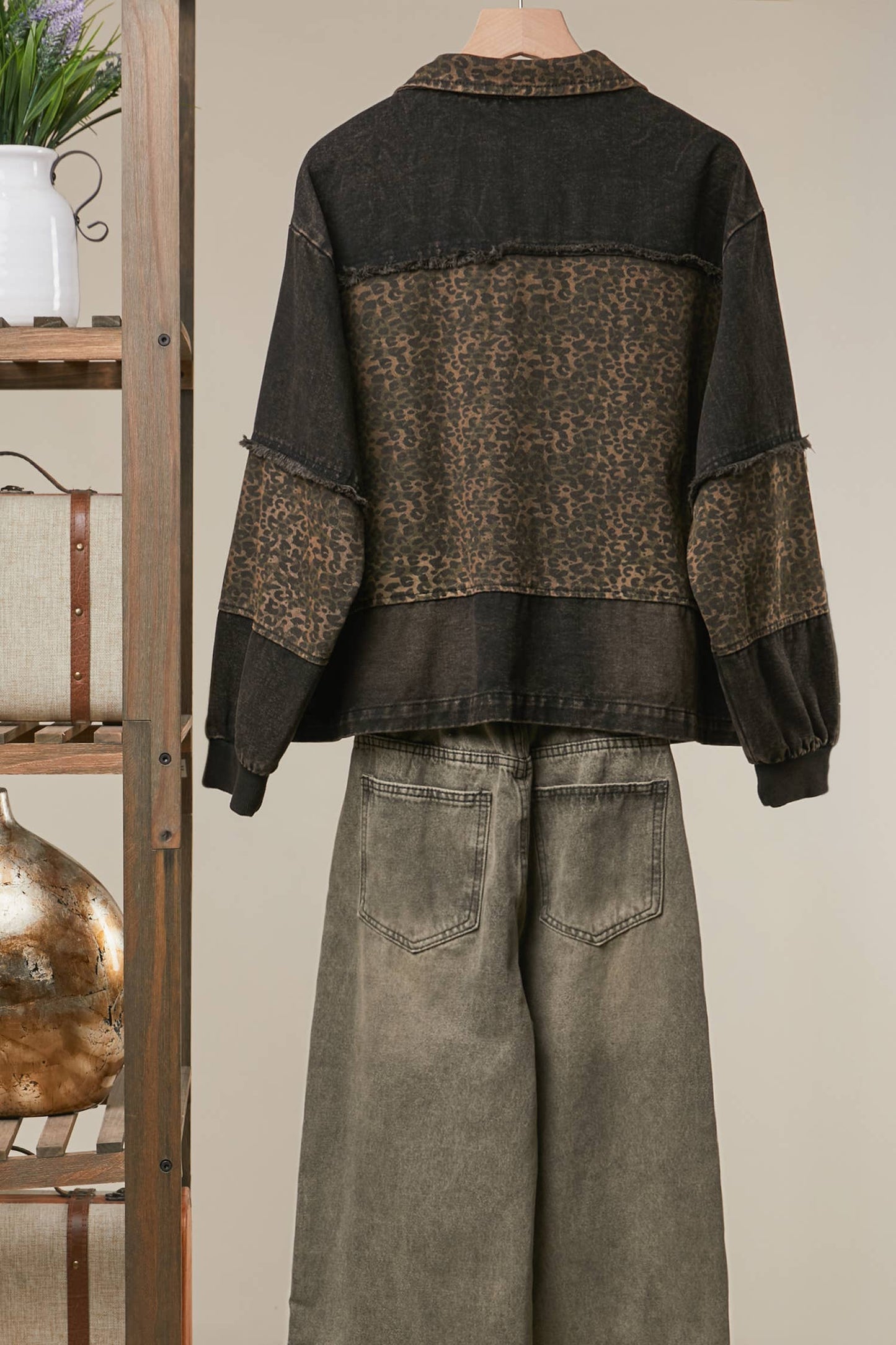 Denim Cargo Jacket with Floral Contrast Panels