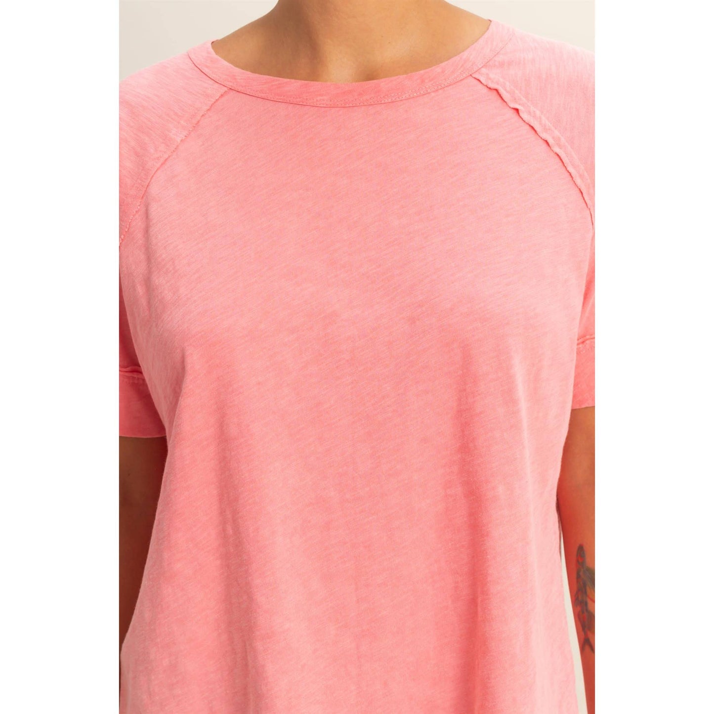 Acid Wash Raw Seam Raglan Short Sleeve Tee