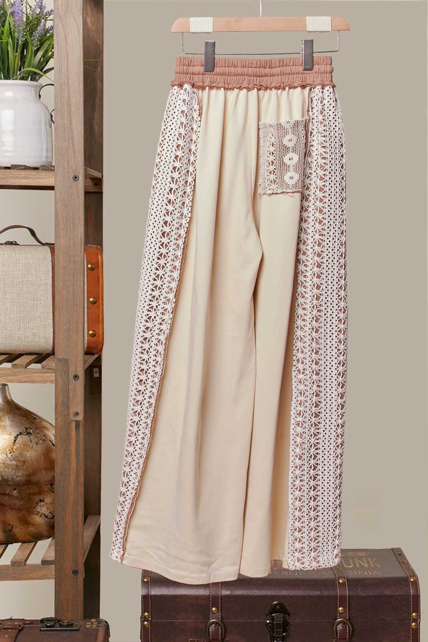 Lace Accents Patchwork Maxi Pants