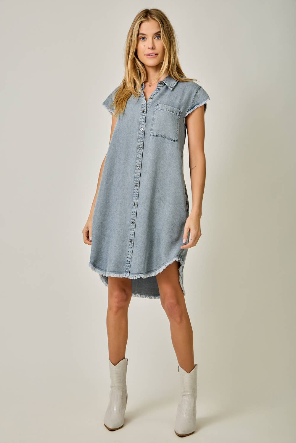 Flutter Sleeve Tencel Shirt Dress