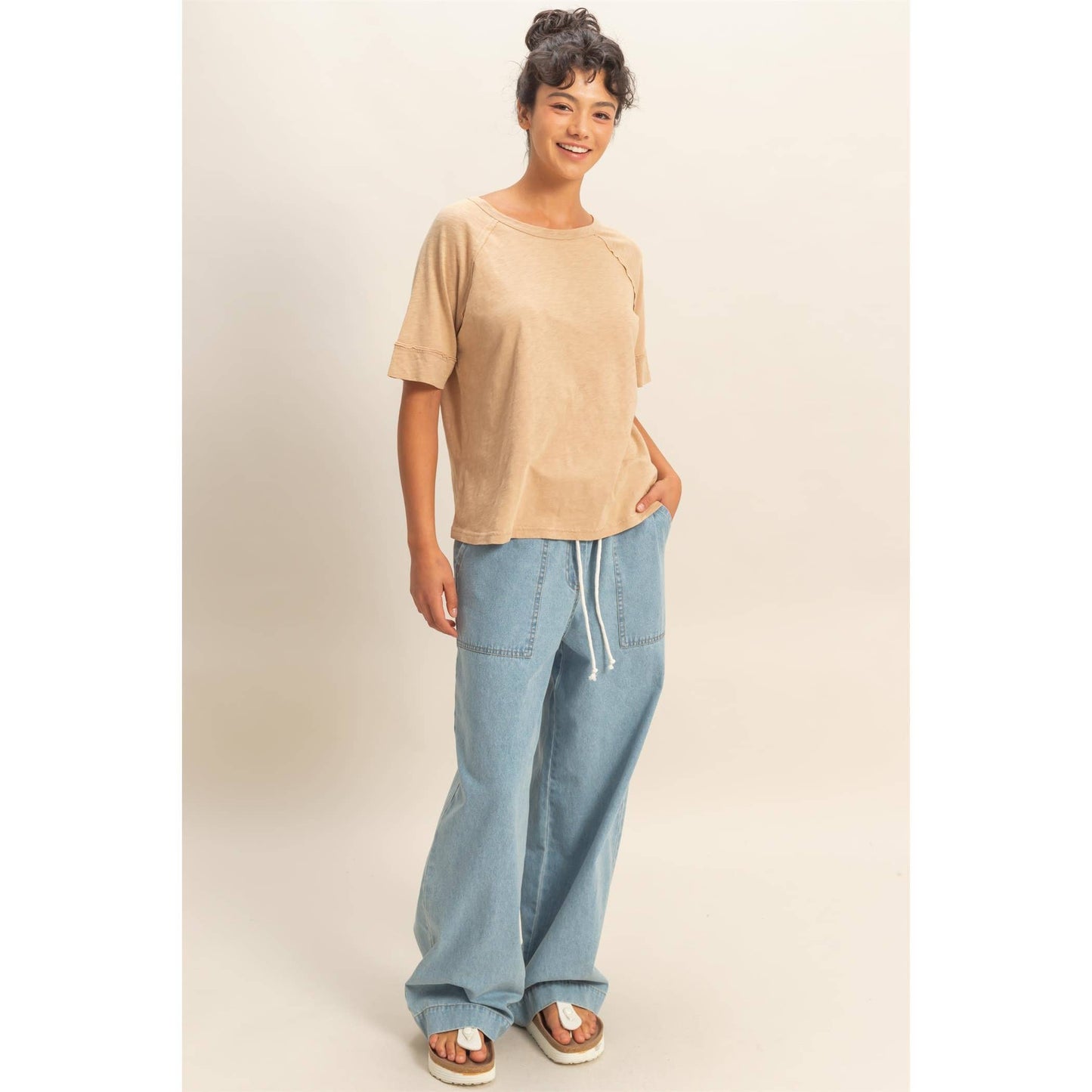 Acid Wash Raw Seam Raglan Short Sleeve Tee