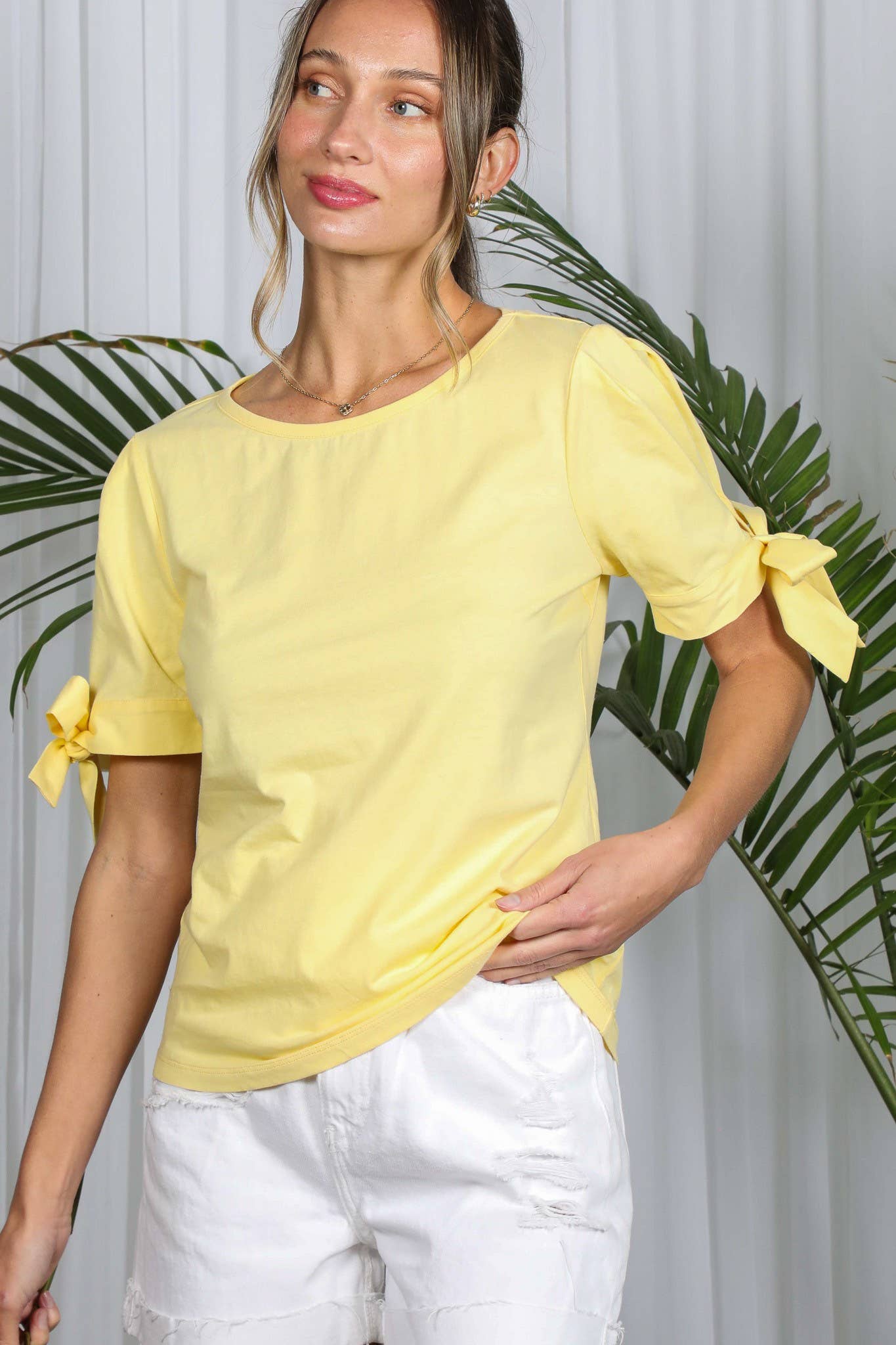 Amy Round Neck Bow Tie Sleeve