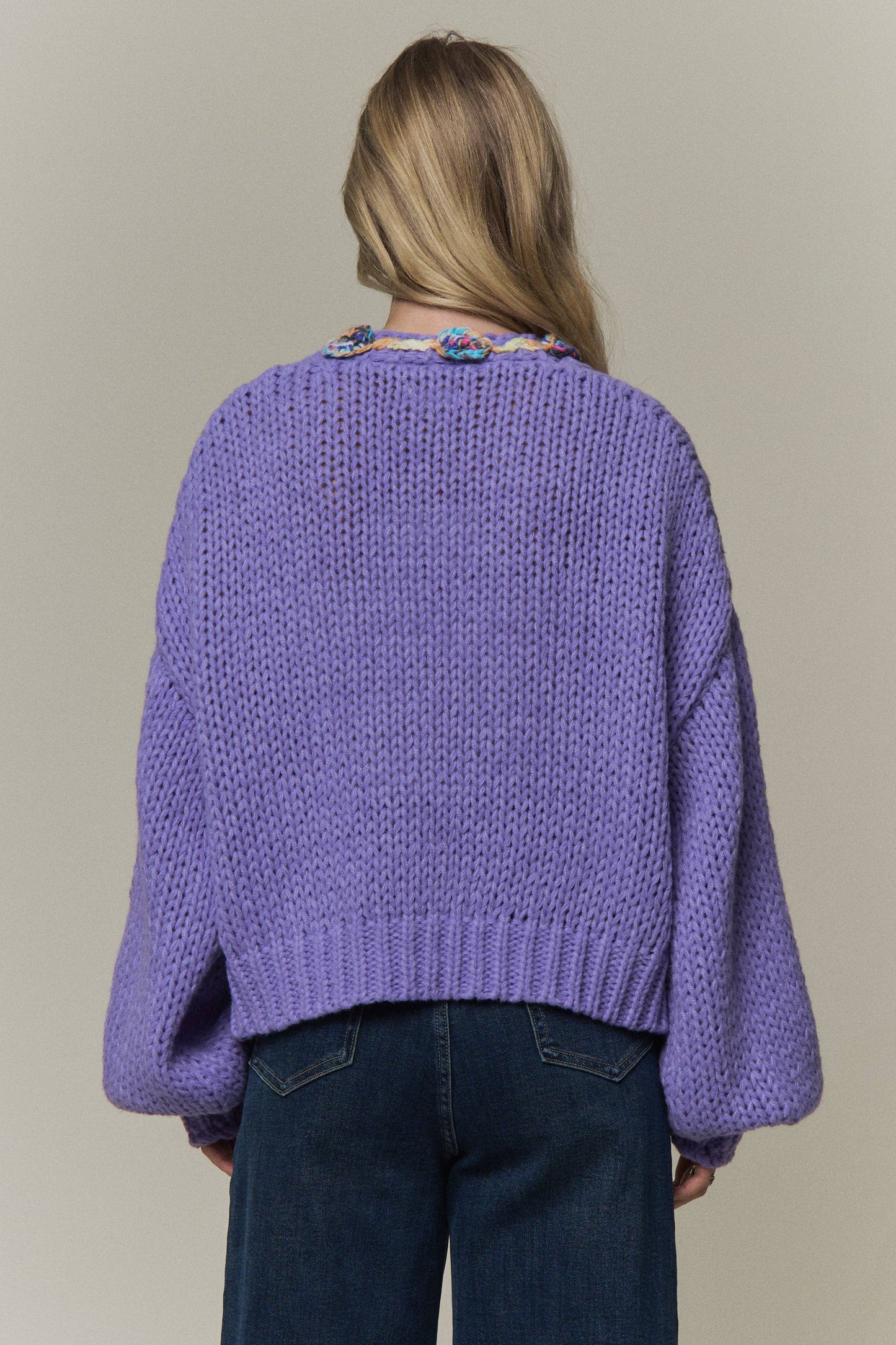 CHUNKY MULTICOLOR TRIM KNIT CARDIGAN - CESW4416
