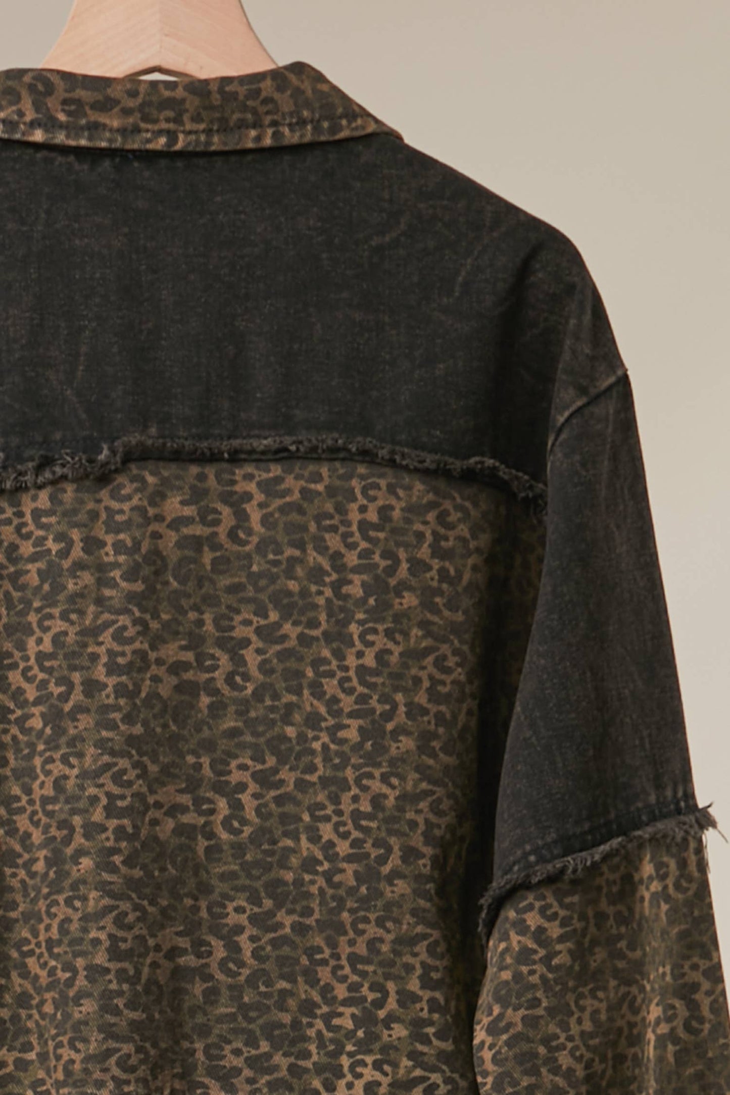 Denim Cargo Jacket with Floral Contrast Panels