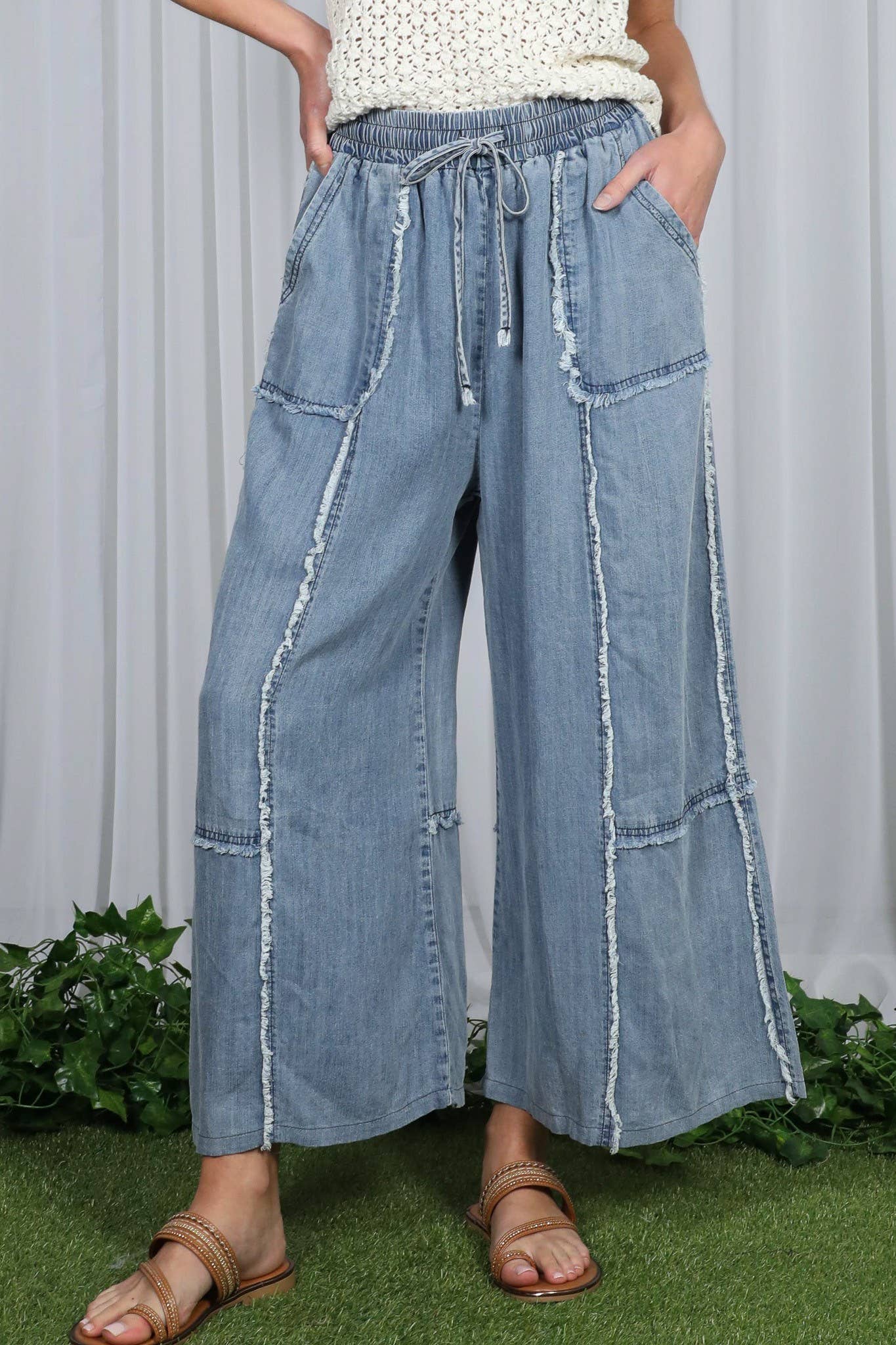 Amber Wide Leg Denim Crop Pants