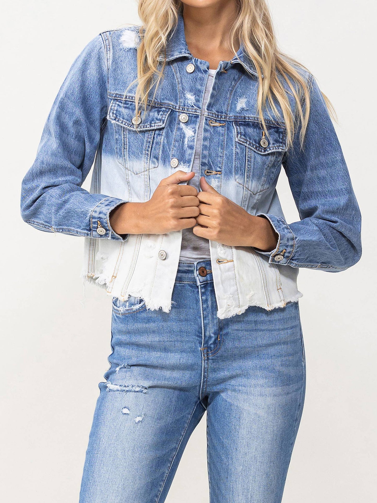 Classic Crop Denim Bleach Detail Jacket