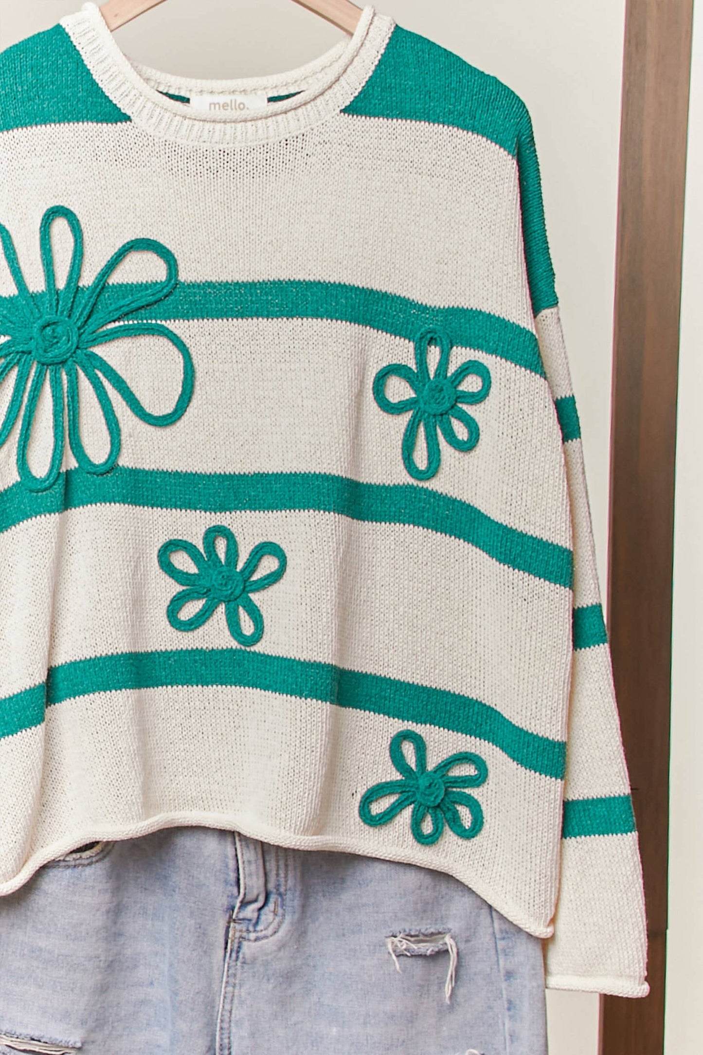 Daisy Striped  Round Neck Knit Sweater