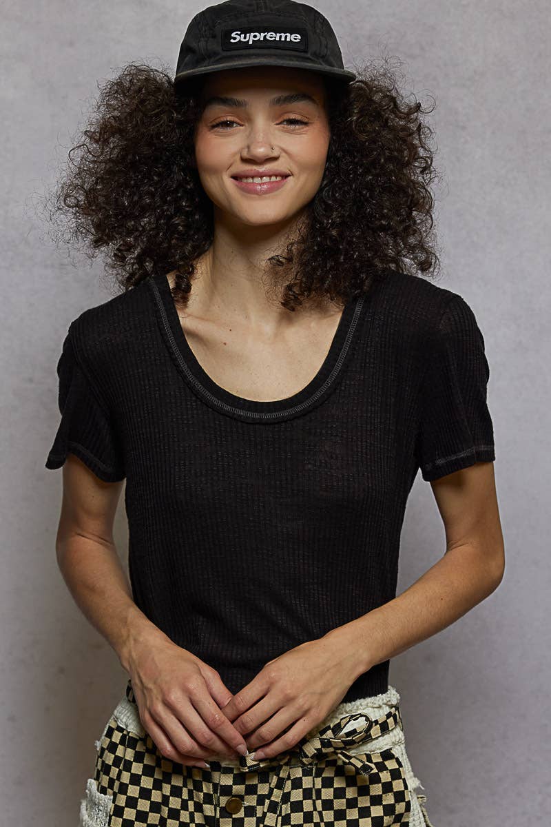 Round Neck Short Sleeve Solid Knit Top