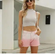 Ombre' Cuffed Denim Shorts