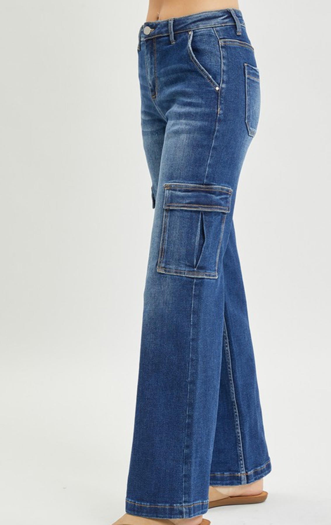 Risen High Rise Cargo Denim Jeans