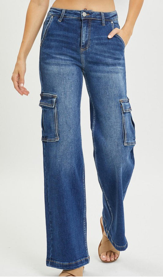 Risen High Rise Cargo Denim Jeans