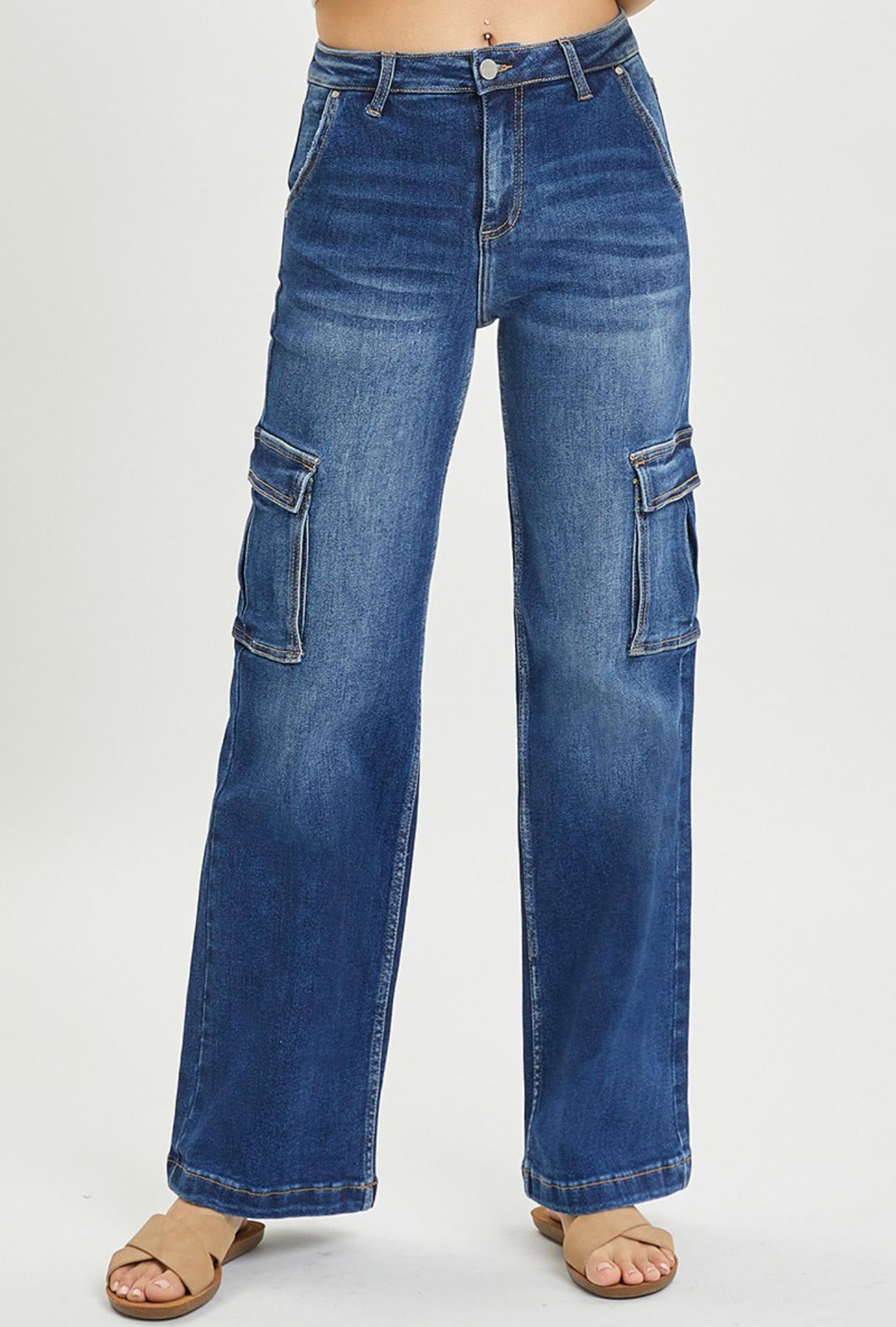 Risen High Rise Cargo Denim Jeans