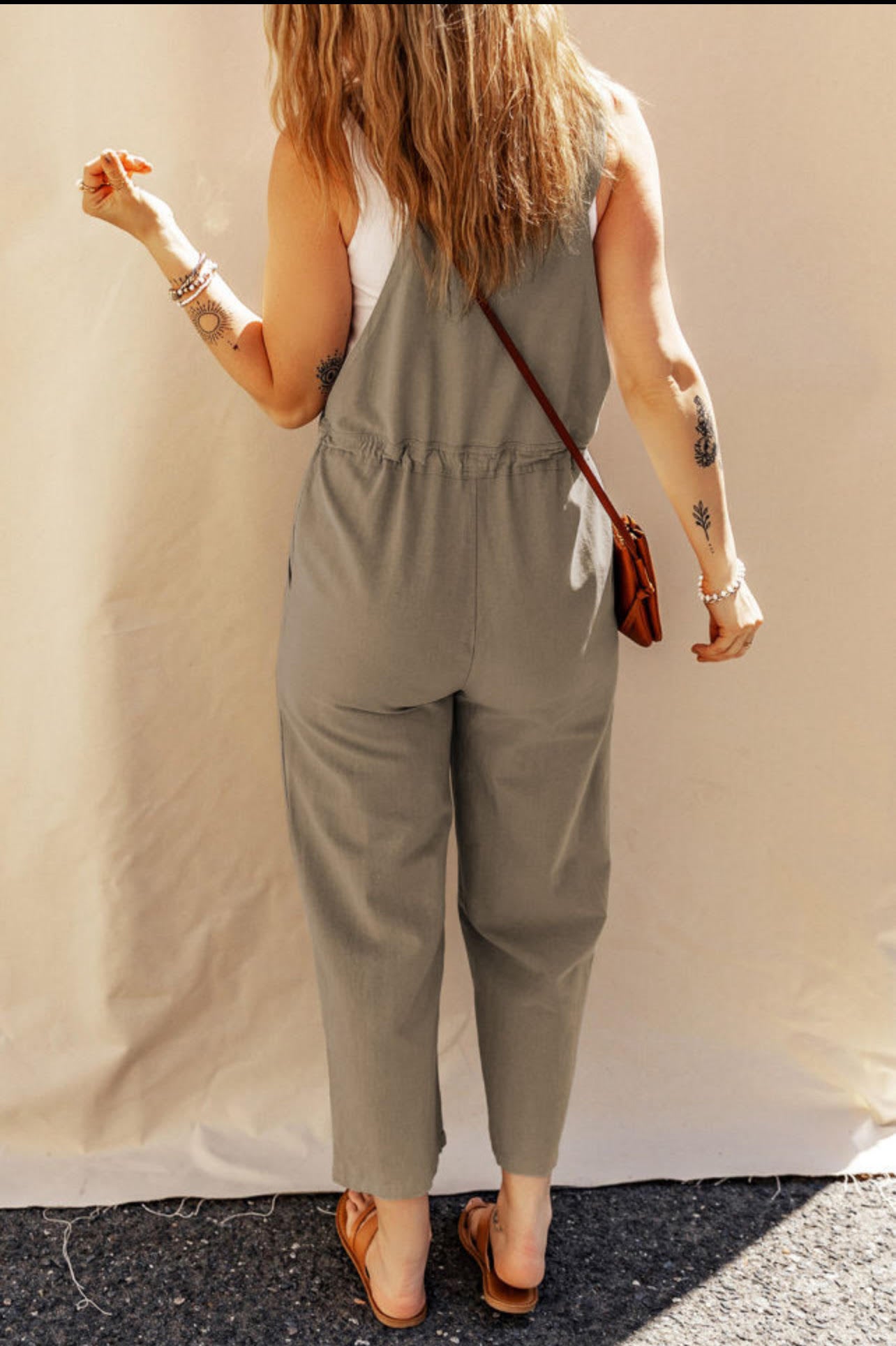 Black Drawstring Button Straps Overall Romper