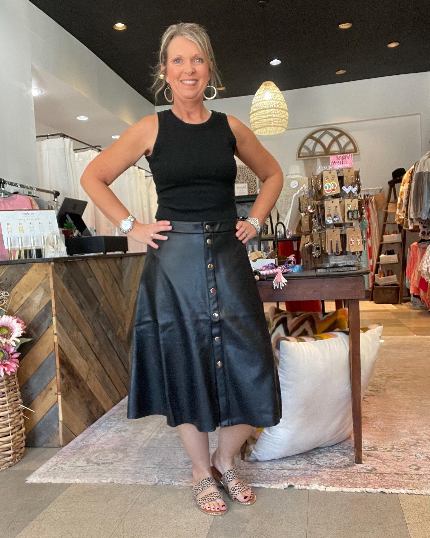 Vegan Leather Button Skirt